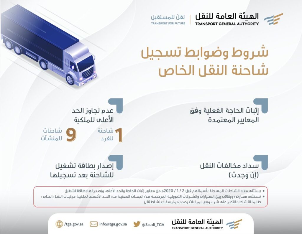 حل خطأ: أهلية المركبة في وصل لا تنطبق 2 شروط وضوابط تسجيل شاحنة النقل الخاص