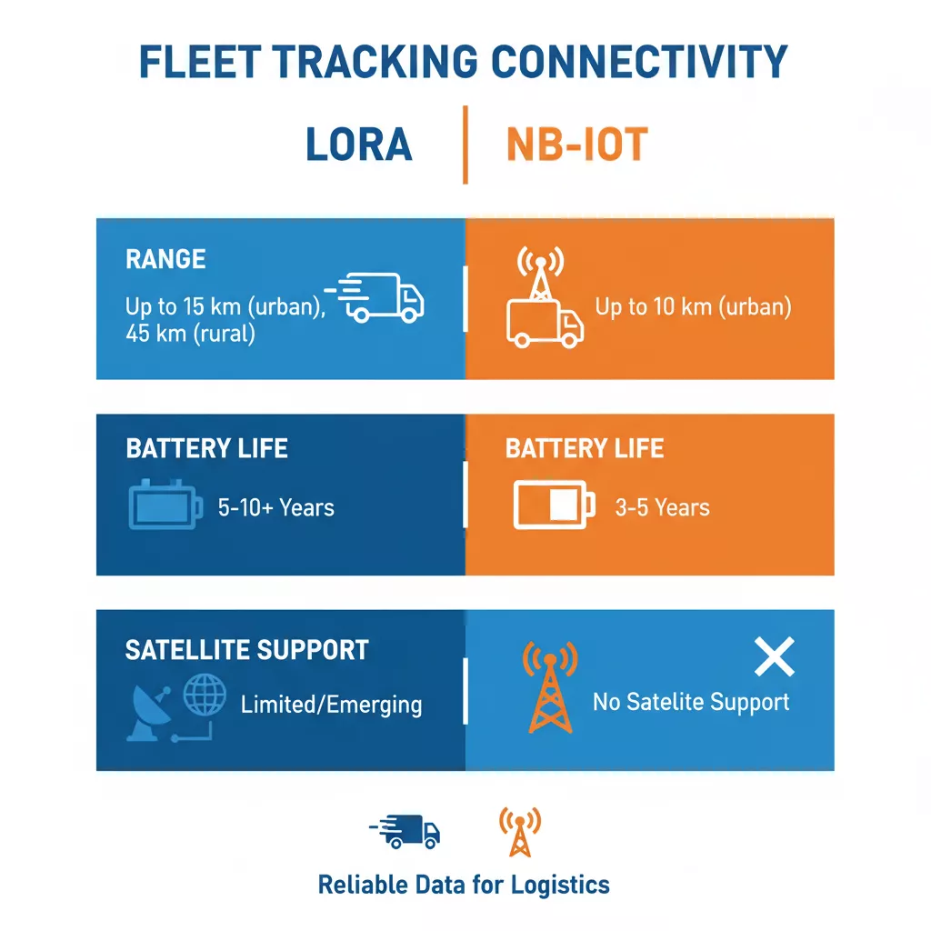 LoRaWAN 2026: خطة التحالف الجديدة لاتصال الأسطول عبر إنترنت الأشياء 1 مقارنة بين LoRaWAN وNB-IoT لتتبع الأساطيل
